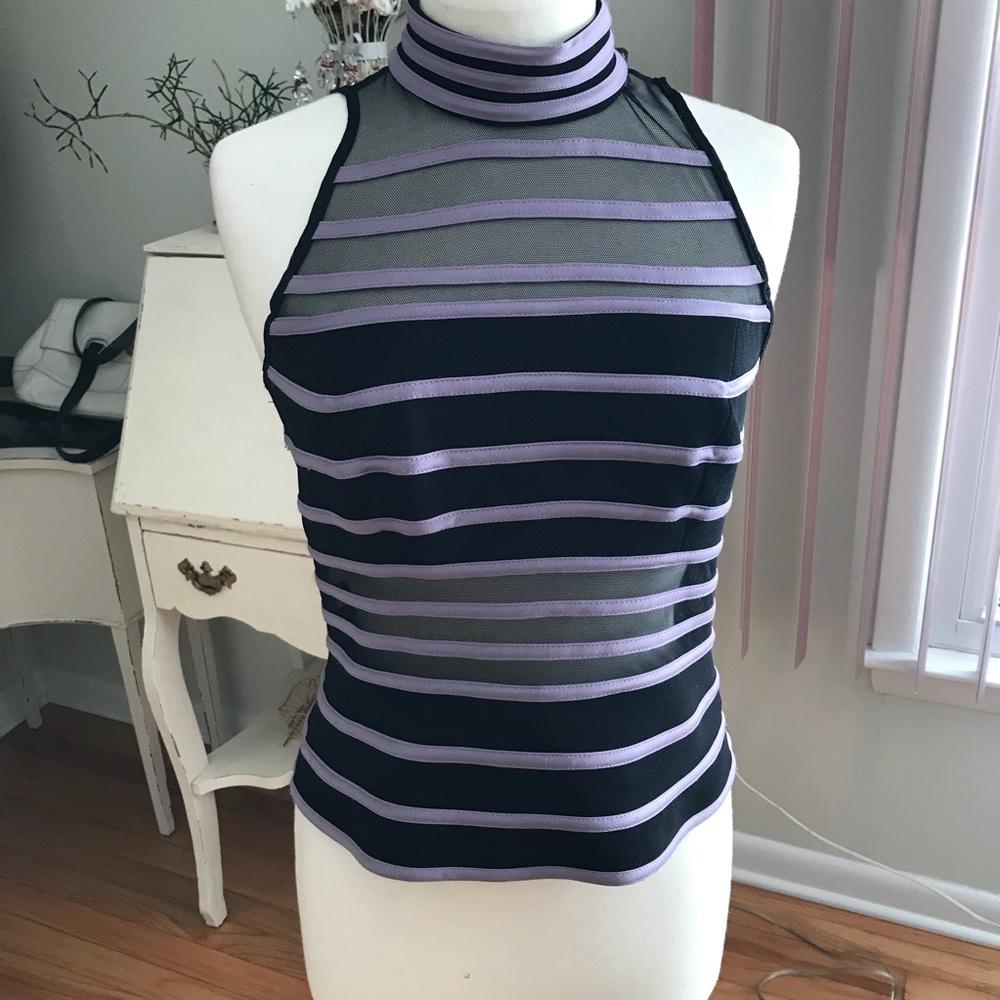 JS Collections Lavender/black/mesh striped top